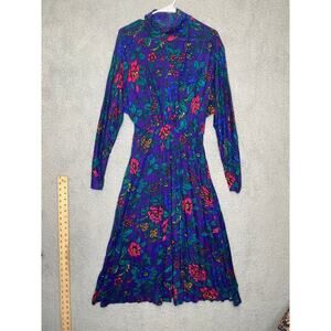 Vintage Allison J womens purple floral jersey knit long sleeve high neck 12